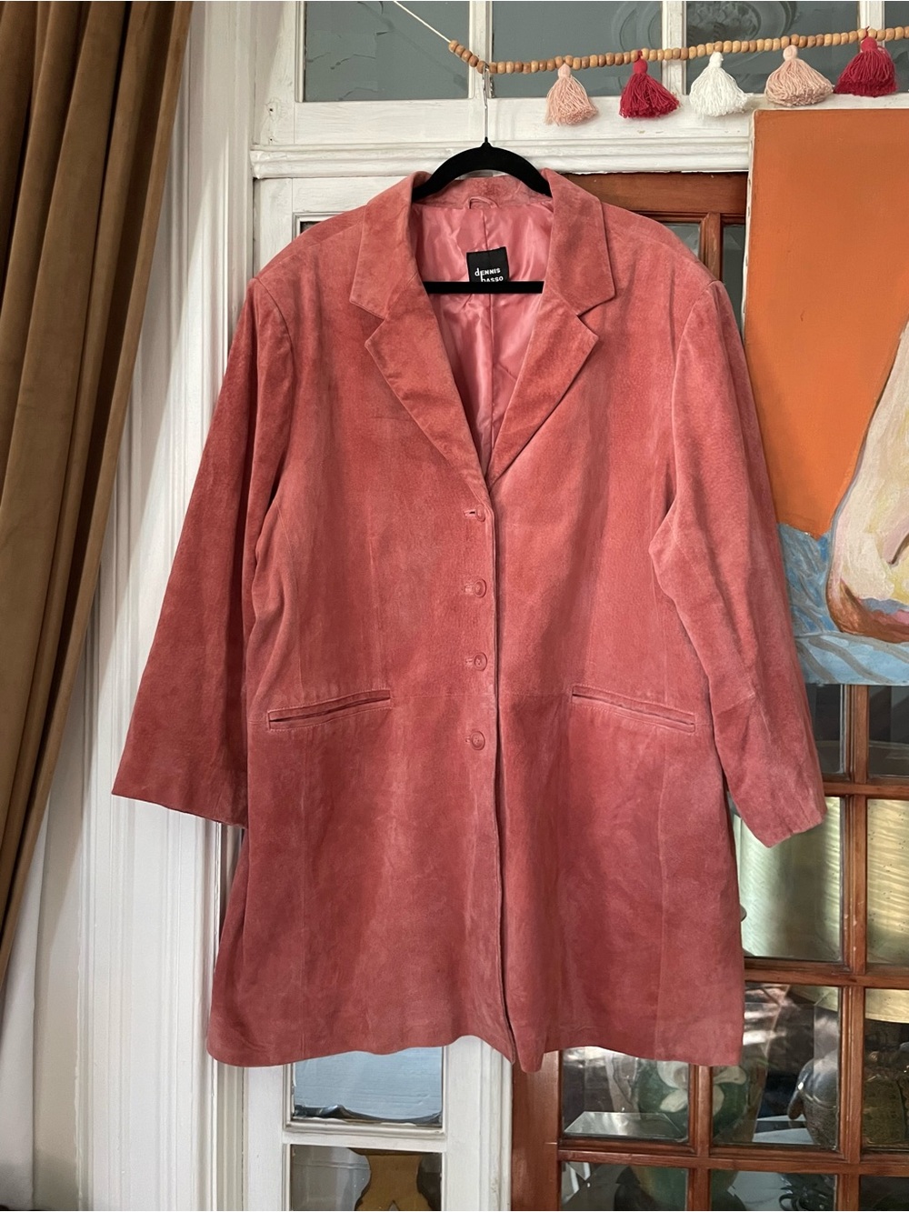 Vintage Y2K Dusty Rose Suede Long Line Car Coat